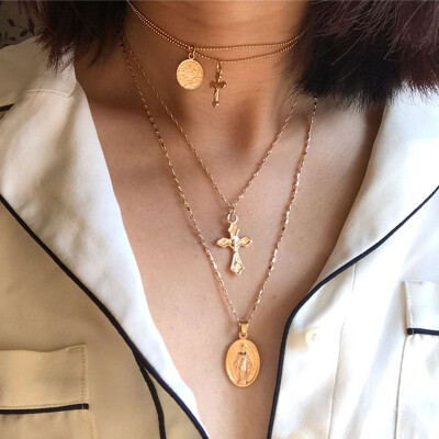 

Metal coins necklace Cross Jesus Necklace Long Style Pendants Sparkling Chain Necklaces For Women Friendship Jewelry gift 1