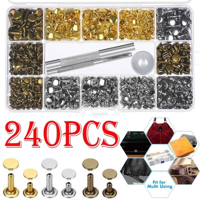 

240 Set Leather Rivets Double Cap Rivet Tubular Metal Studs 2 Sizes with Punch Pliers&3 Pieces Setting Tool Kit