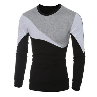 

Men\s Casual Slim T-shirt Fashionable O-neck Long Sleeve Tops with Patchwork Pattern for Indoor&Outdoor