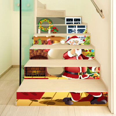 

Toponeto 3D Christmas Decor Stairs Wall Stickers Self Adhesive Door Mural Decals DIY Home