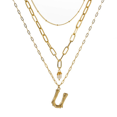 

natural freshwater pearl A-Z 26 Initial Pendant Letter Necklace For Women Gold Letter Wholesale Jewelry Gift for Love Friends