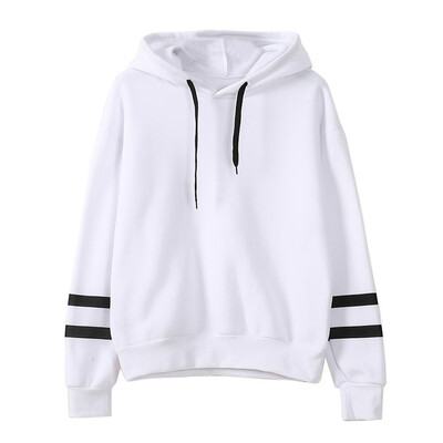 

Casual Women Solid Color Hoodies Striped Long Sleeve Loose Hooded Sweatshirt