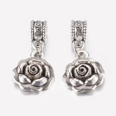 

Tibetan Style Alloy European Dangle Beads Large Hole Pendants Flower Antique Silver 26mm Pendant 17x14x4mm Hole 5mm