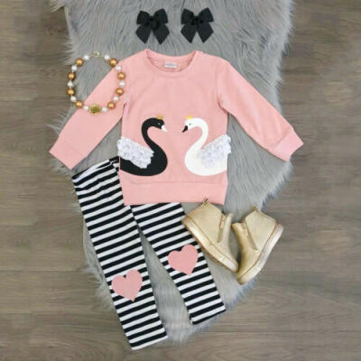 

Swan Baby Girls Outfit Top T-shirtPants Set Toddler Autumn Clothes Tracksuit US