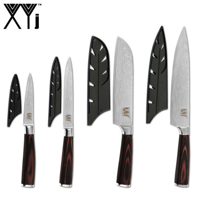 

XYj 4pcs Stainless Steel Knives Set High Carbon 7cr17 Very Sharp Blade Color Wood Handle Knife Chef Slicing Santoku Utility Paring