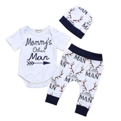 

3Pcs Newborn Baby Boy Infant Cotton Outfits Clothes Set Tops Romper Pants Hat UK