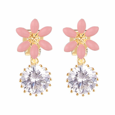 

Yoursfs Emamel Flower Clip on Earrings with Round Clear Cubic Zirconia Dangling Earrings