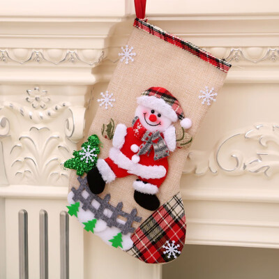 

Linen Large Size Christmas Stocking Gift Holders Holiday Party Christmas Fireplace Decorations