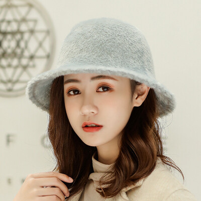 

2019 new Korean fisherman hat ladies fallwinter light plate fashion simple warm solid color mink fur basin cap wholesale