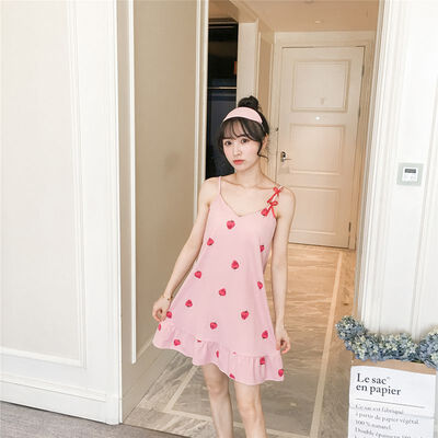 

Sling Nightdress Sexy With Chest Pad V-Neck Fruit Print Fresh Nightdress