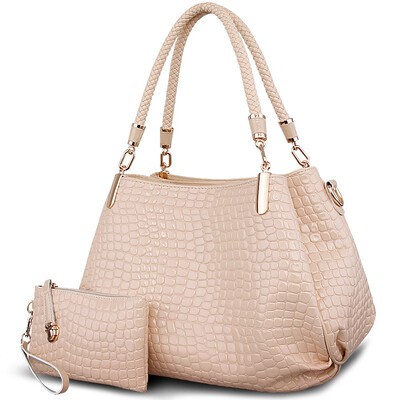 

2017 big capacity black white shoulder bags crocodile borse women totes lady handbagpursewallet carteras mujer kit 2 bagsset