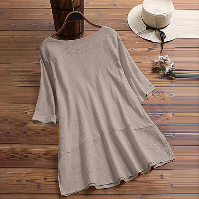 

Starmoon Women Vintage Pure Color Plus Size O-Neck Short Sleeve Loose Top T-Shirt Blouse