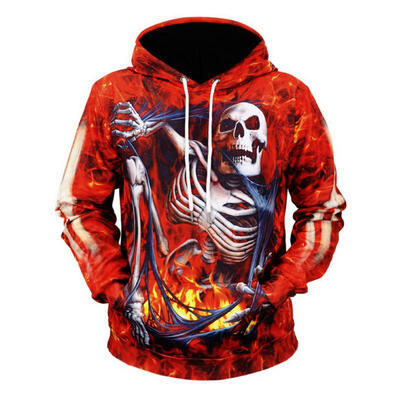 

New Halloween Autumn Winter Loose Hooded Sweatshirts 3D Flame Skull Print Hoodies