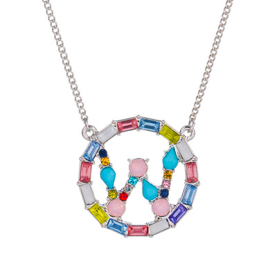 

Multicolor fashion Silver charm 26 Alphabet Round pendant necklace pave zircon initial letter necklaces Couple Name necklace