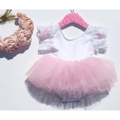 

Newborn Kids Baby Girls Pink Romper Party Lace Tutu Dress Clothes Outfits 0-3Y