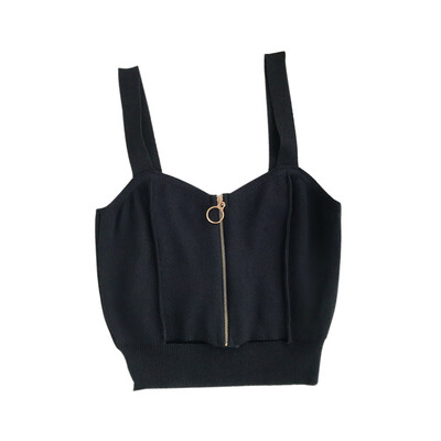 

Womens Sexy V Neck Sleeveless Solid Zipper Knitted Camisole