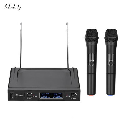 

Muslady V1 VHF Wireless Microphone System 2 Handheld Mics & 1 Receiver with LCD Display for Karaoke Home Entertainment Business Me