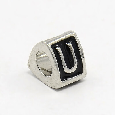 

Platinum Tone Zine Alloy Enamel European Beads Large Hole Triangle Beads with LetterU 9x9x7mm Hole 5mm