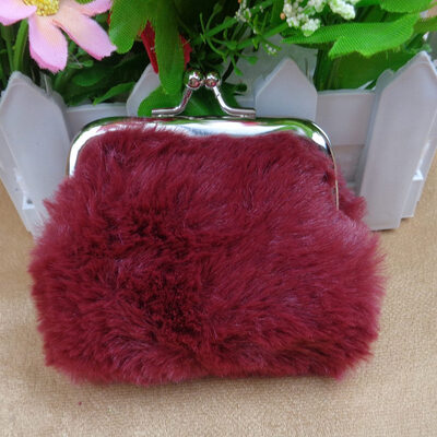 

Women Girl Pure Color Mini Plush Hasp Wallet Simple Mini Clutch Wallet Holder Plush Fur Mini Coin Bag