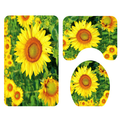 

〖Follure〗Sunflower Shower Curtain Floor Mat Four-piece Bathroom Mat Set