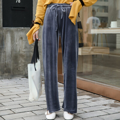 

Tailored Fashion Womens Solid High Waist Drawstring Casual Elastic Waist Wide Leg Pants