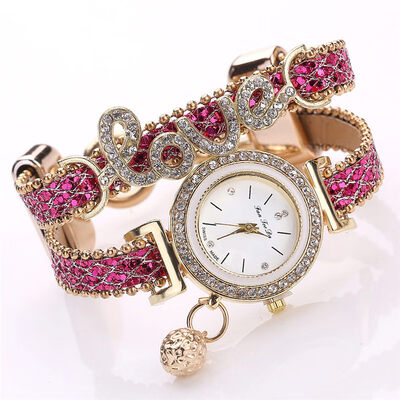 

Luxury Womens Watches With Rhinestone Dial Ladies Fashion Quartz Wristwatch Leather Winding Bracelet Strap Clock Reloj Mujer