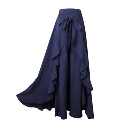 

EFINNY Wrap Skirts Women Casual Fashion Navy Chiffon Tie-Waist Ruffle Wide Leg Loose Pants