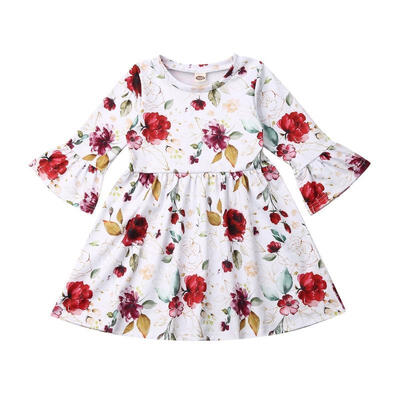 

Toddler Kds Baby Girls Dress Flare Sleeve Skirt Ruffle Dresses Autumn Clothes