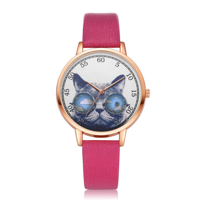 

Fashion Women Watches Cute Cat Dial Ladies Quartz Wristwatch Movement Casual Leather Strap Clock Dress Gift Zegarki Damskie