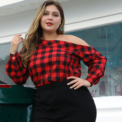 

Gobestart Women Autumn Winter Casual Plus Size Long Sleeve Plaid T Shirt Top Blouse