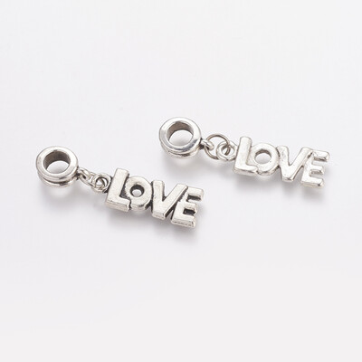 

Alloy European Dangle Beads Word LOVE Antique Silver 33mm Hole 5mm