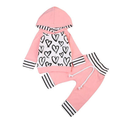 

US Toddler Kid Baby Girl Clothes Hooded T-shirt Tops Long Pants Outfit Set 0-3T