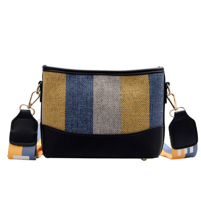 

Messenger Bags New Fashionable Color Canvas Bucket Bag Wide Striped Shoulder Strap One Shoulder Inclined Handbags