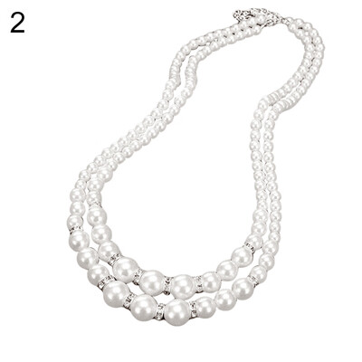 

Fashion Women Faux Pearl Beads Rhinestone Inlaid Double Layer Necklace Jewelry