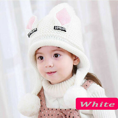

Kids Children Knitted Beanie Hat Hats Cap Winter Worm Girls Boys Single Fur Pom
