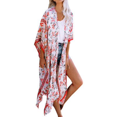 

Toponeto Women Floral Batwing Sleeve Chiffon Boho Kimono Long Cardigan Jacket Coat Blouse