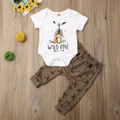 

Newborn Baby Boy Girl Fox print Clothes Short Sleeve Tops Romper Pants Outfits