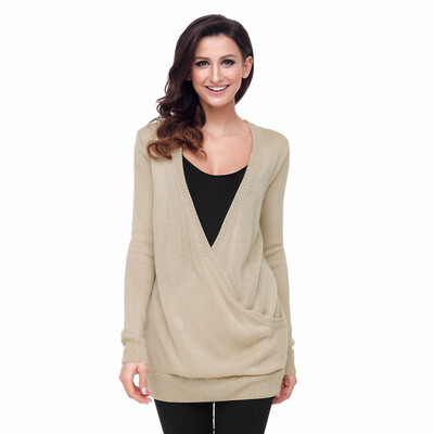 

Deep V-neck long-sleeved warm-fitting sweater casual loose knit sweater