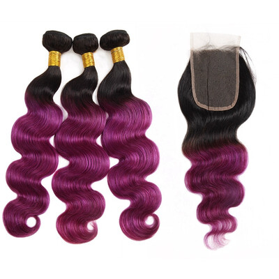 

Ishow 8A Brazilian Hair Weaves Extensions 3pcs 1bPurple Body Wave Human Hair Bundles with Closure