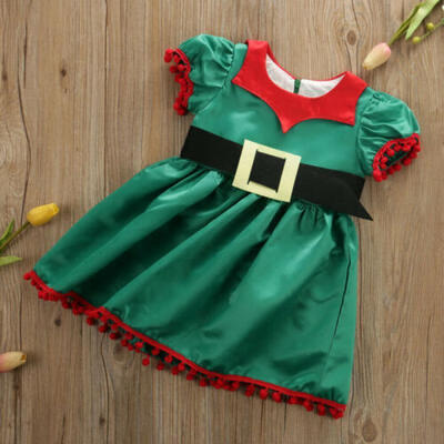 

US Cute Infant Baby Girl Short Sleeve Christmas Dress Belt Xmas Skirt Clothes