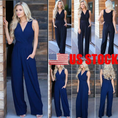 

US Womens Playsuit Party Jumpsuit Romper Long Trousers Pants Clubwear Summer