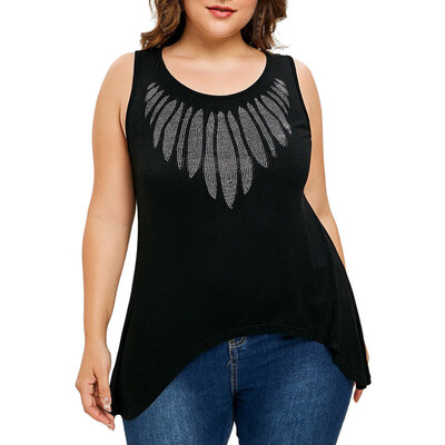 

Roseonmyhand Fashion Womens Plus Size Print Sleeveless Crescent Hem Tank Top O-Neck Vest