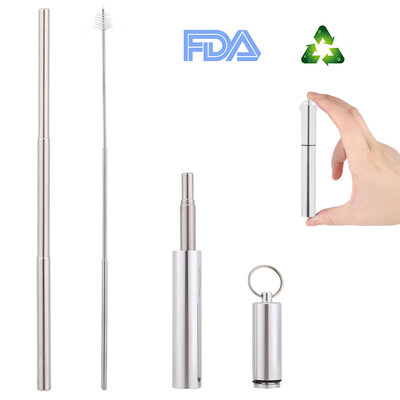 

Reusable Straw Stainless Steel Drinking Straw With Keychain Storage Case And Cleaning Brush portable Straw Drinkware