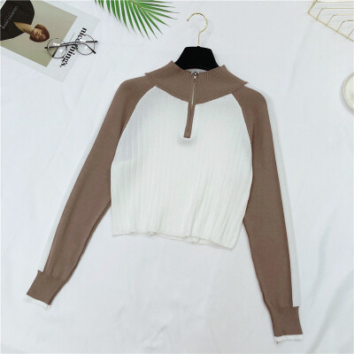

Fashion Turtleneck Sweater Women Spring Autumn Zipped Knitted Pullover patchwork Slim Soft Jumper Sweater Female Knit Tops