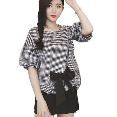 

Fashion Sweet Plaid Blouse Women Shirt Summer Half Sleeve O Neck Ladies Tops Casual Women Clothing blusas
