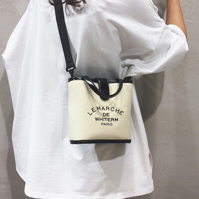 

Canvas big bag female 2019 new Korean version of the wild Messenger bag bucket bag large capacity shoulder fashion handbag