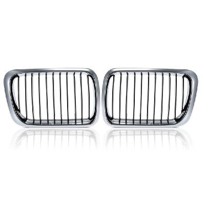 

One Pair Front Center Wide Kidney Hood Grilles Half Silver Color Plating Black & Silver Grill for BMW E36 1997 1998 1999