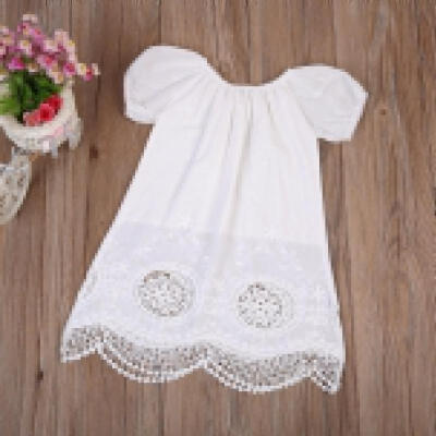 

Toddler Kids Children Girls Casual Short Sleeve White Cotton Dress Summer Dress