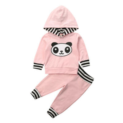 

Newborn Kid Baby Girl Clothes Cute Bear Hooded Tops Stripe Pants Leggings Outfit