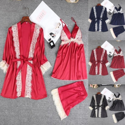 

Women Satin Lace Sleepwear Babydoll Lingerie Nightwear Shorts Pjs Pyjamas Set